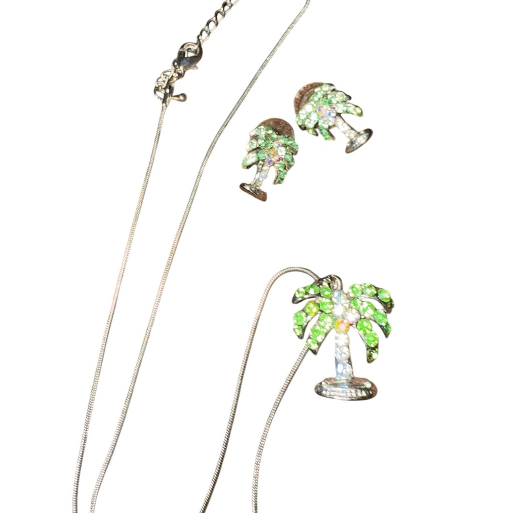 Palm Tree Earrings and Necklace Set